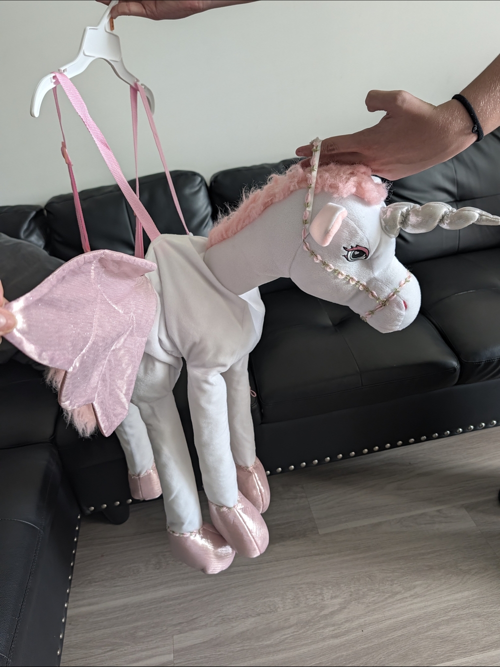 Pink Plush Unicorn Ride-On Costume Backpack for Kids